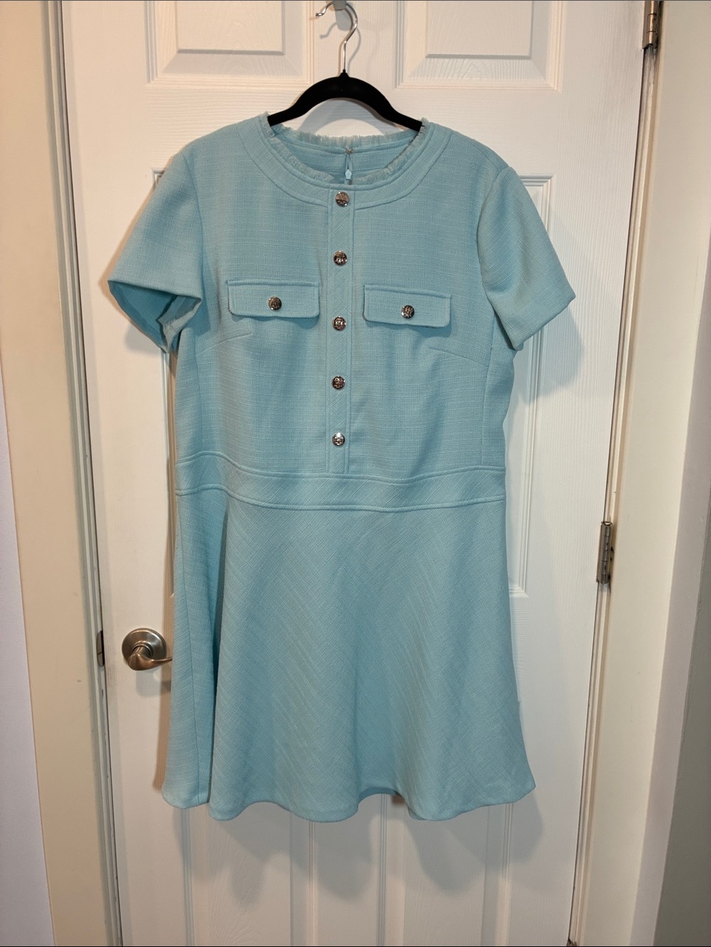 Tommy Hilfiger Powder Blue Short-Sleeve Button Midi Dress